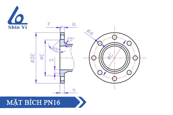 Cấu  tạo mặt bích PN 16 thương hiệu Shinyi